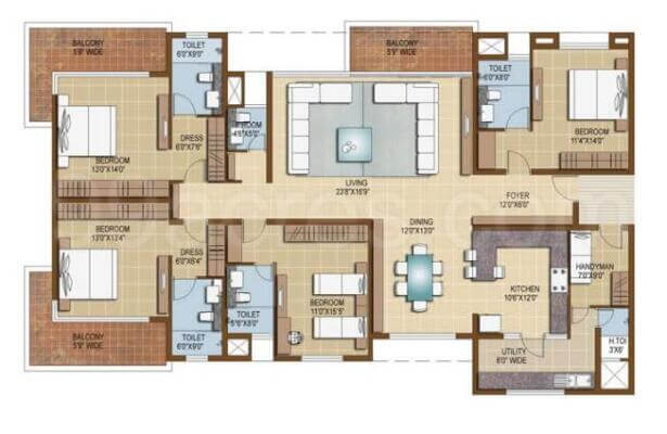 Purva Silver Sky 4 BHK floor plan