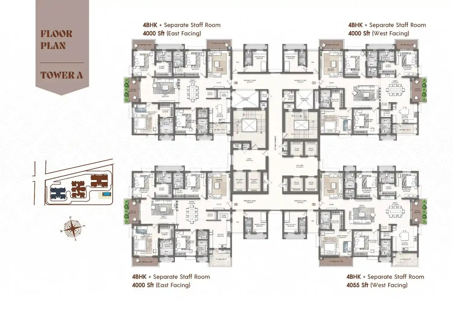 4 BHK floor plan Miami By Puravankara