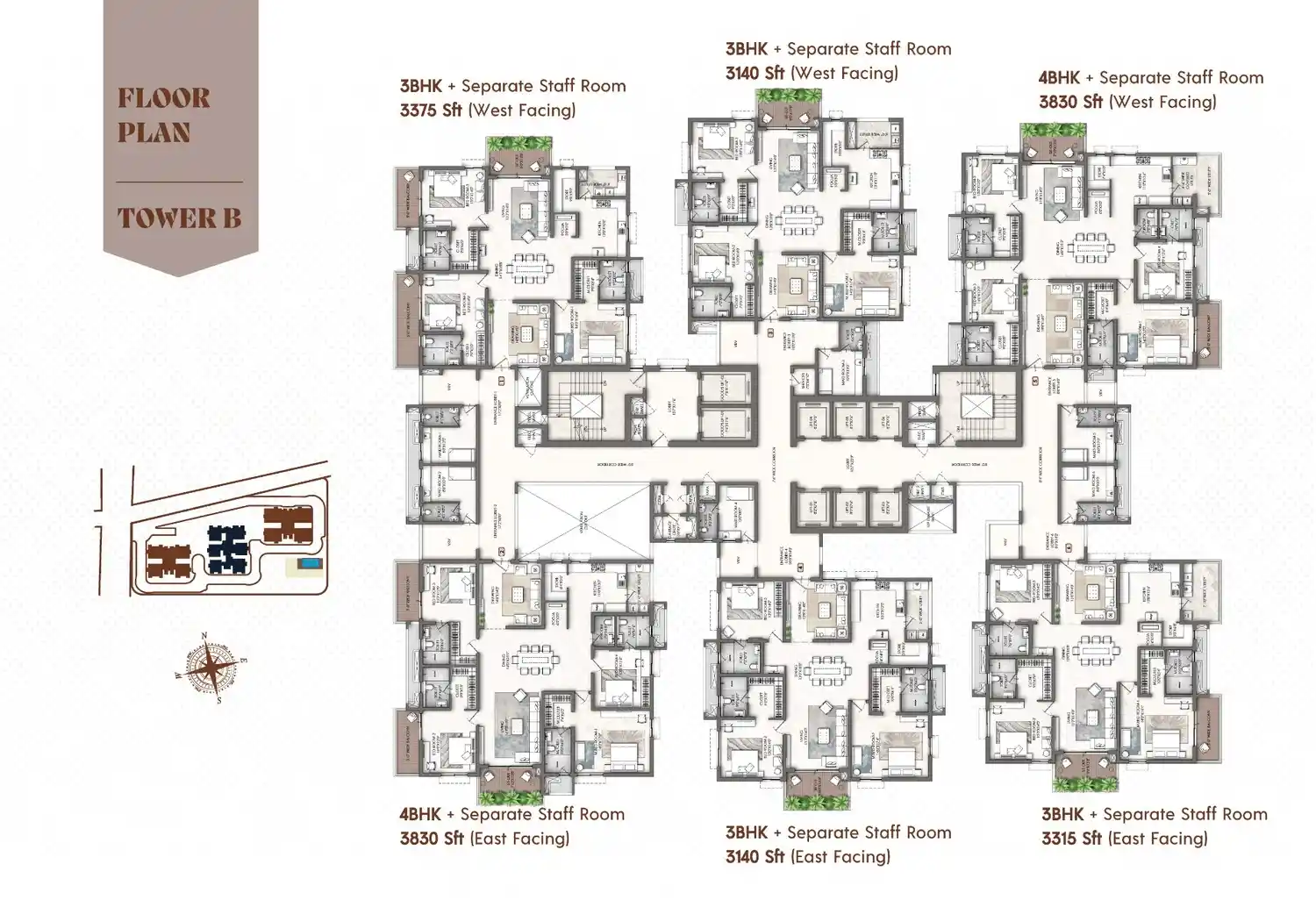 3 BHK floor plan Miami By Puravankara